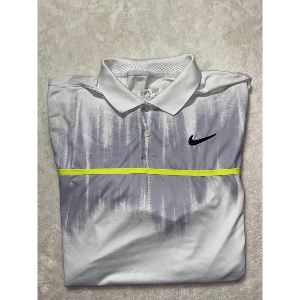 Nike Dri Fit Short Sleeve Neon Line Golf Polo Shirt Size M - Picture 9 of 9